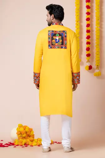 Yellow heavy rayon navratri special traditional kurta pyjama