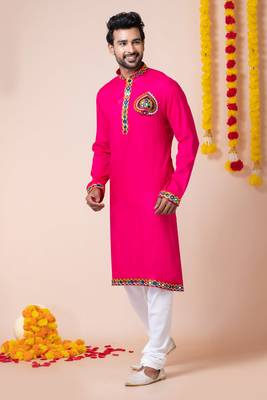 Pink heavy rayon navratri special traditional kurta pyjama 3
