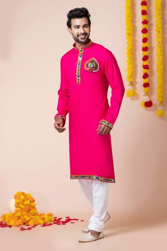 Pink heavy rayon navratri special traditional kurta pyjama