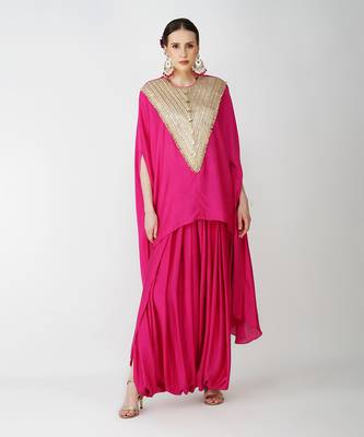 Fuschia banarasi silk kaftan set 1