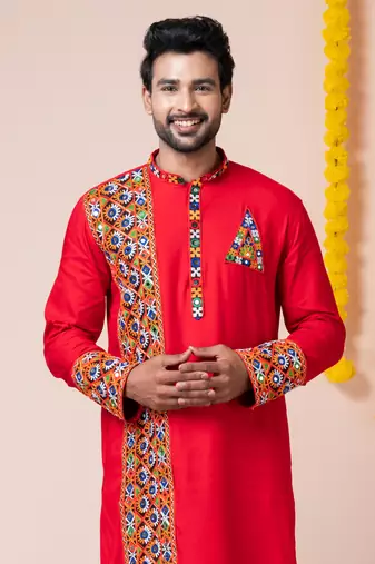 Red heavy rayon navratri special traditional kurta pyjama