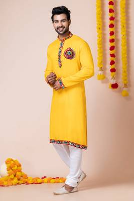 Yellow heavy rayon navratri special traditional kurta pyjama 4