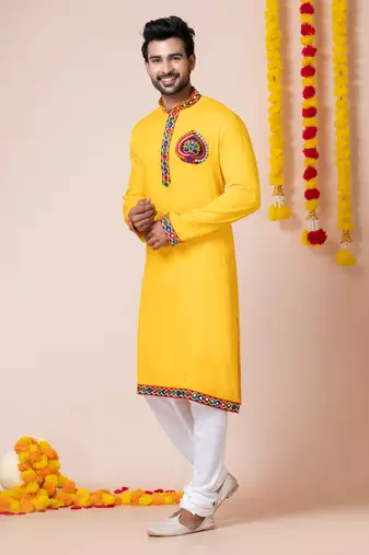 Yellow heavy rayon navratri special traditional kurta pyjama