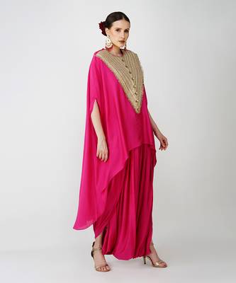 Fuschia banarasi silk kaftan set 2