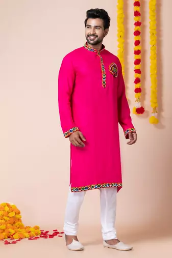 Pink heavy rayon navratri special traditional kurta pyjama