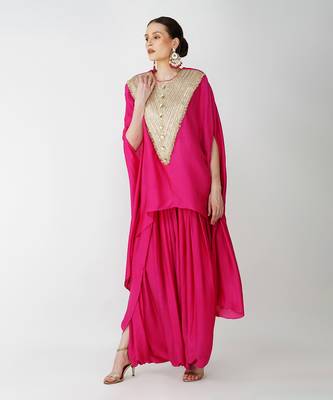 Fuschia banarasi silk kaftan set 3