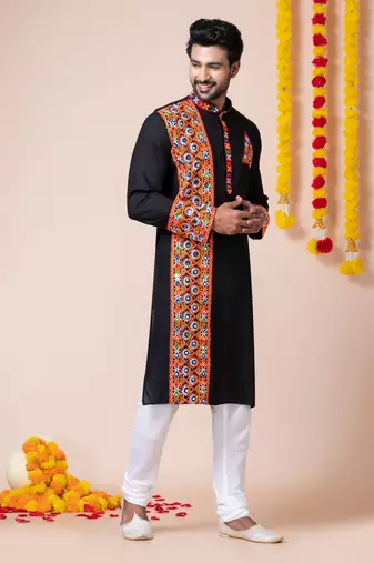 Black heavy rayon navratri special traditional kurta pyjama