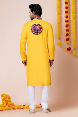Yellow heavy rayon navratri special traditional kurta pyjama 5