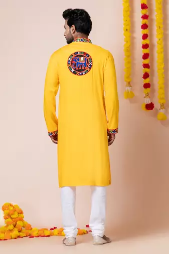 Yellow heavy rayon navratri special traditional kurta pyjama