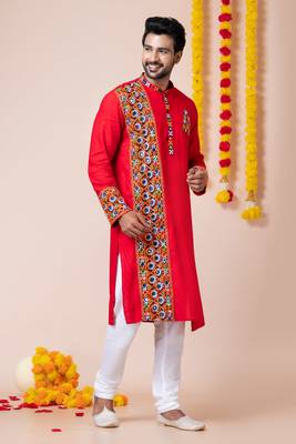 Red heavy rayon navratri special traditional kurta pyjama 3