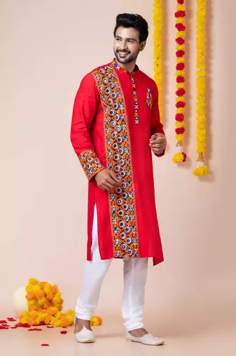 Red heavy rayon navratri special traditional kurta pyjama