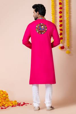 Pink heavy rayon navratri special traditional kurta pyjama 5