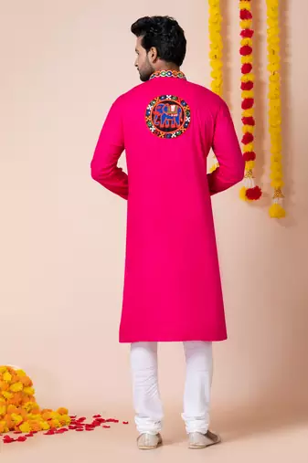 Pink heavy rayon navratri special traditional kurta pyjama