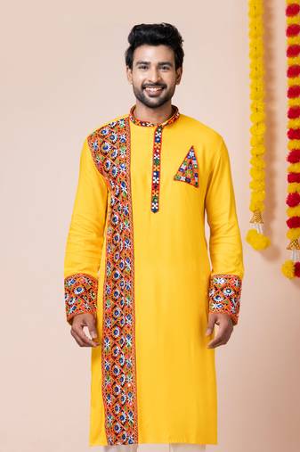 Yellow heavy rayon navratri special traditional only kurta