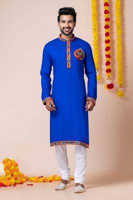 Blue heavy rayon navratri special traditional kurta pyjama 1