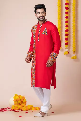 Red heavy rayon navratri special traditional kurta pyjama