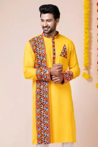 Yellow heavy rayon navratri special traditional only kurta