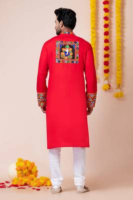 Red heavy rayon navratri special traditional kurta pyjama 5