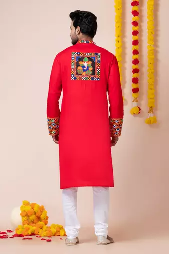 Red heavy rayon navratri special traditional kurta pyjama