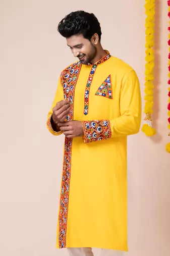 Yellow heavy rayon navratri special traditional only kurta