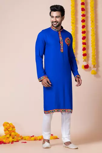 Blue heavy rayon navratri special traditional kurta pyjama