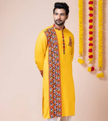 Yellow heavy rayon navratri special traditional only kurta 4