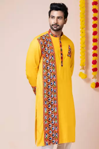Yellow heavy rayon navratri special traditional only kurta