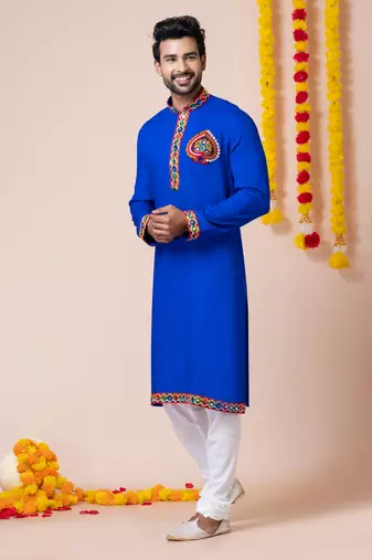 Blue heavy rayon navratri special traditional kurta pyjama