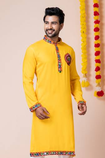 Yellow heavy rayon navratri special traditional only kurta