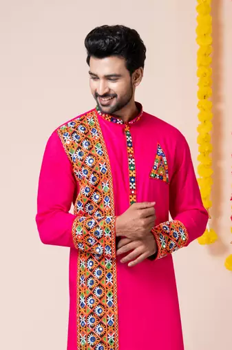 Pink heavy rayon navratri special traditional only kurta