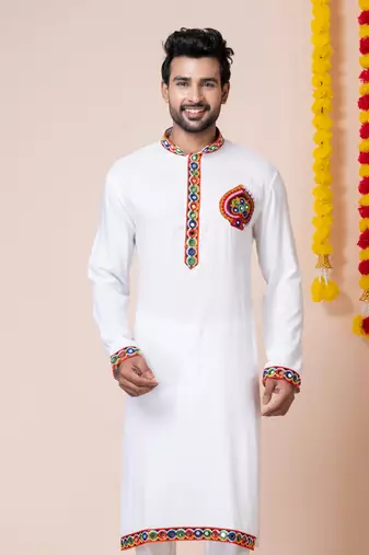 White heavy rayon navratri special traditional only kurta