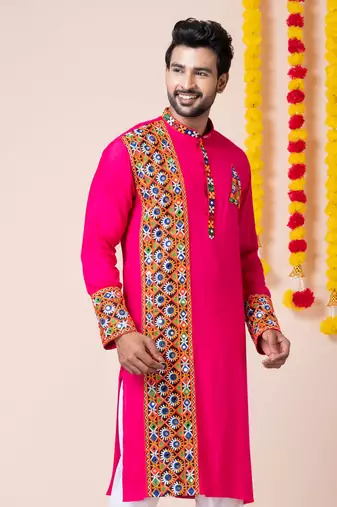 Pink heavy rayon navratri special traditional only kurta