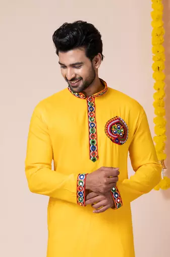Yellow heavy rayon navratri special traditional only kurta