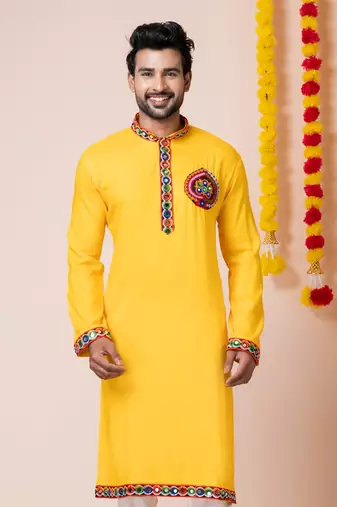 Yellow heavy rayon navratri special traditional only kurta