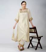 Beige white and golden  banarasi silk kurta set