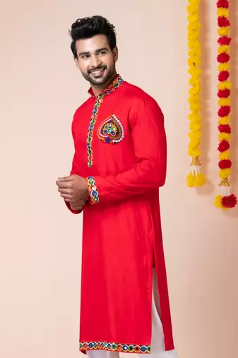 Red heavy rayon navratri special traditional only kurta