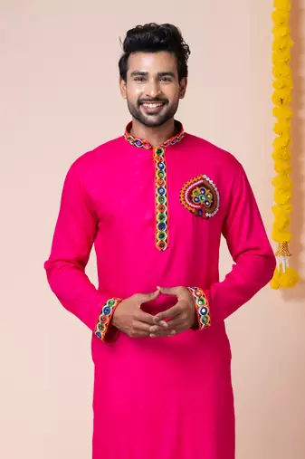 Pink heavy rayon navratri special traditional only kurta