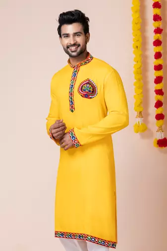 Yellow heavy rayon navratri special traditional only kurta