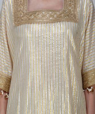 Beige white and golden  banarasi silk kurta set 4