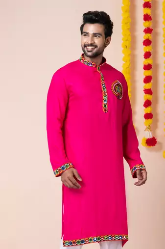 Pink heavy rayon navratri special traditional only kurta