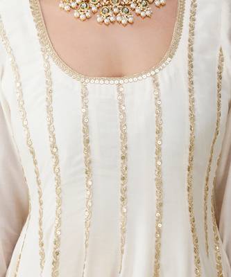 Beige white and golden banarasi silk kurta set 3