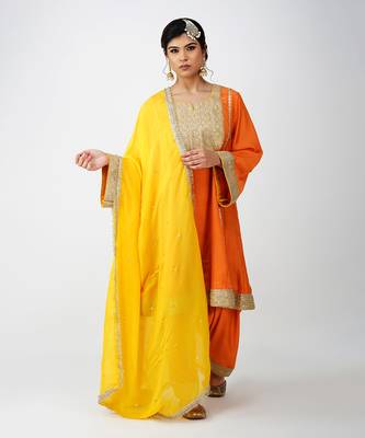 Orange  banarasi silk kurta set 1