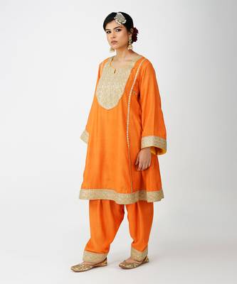 Orange  banarasi silk kurta set 2