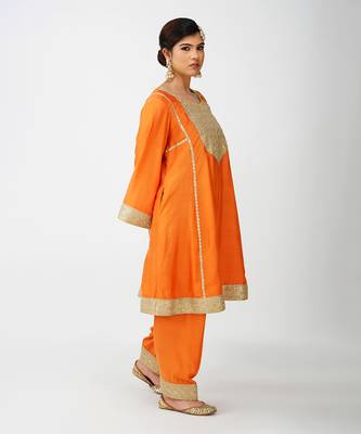 Orange  banarasi silk kurta set 3