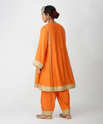 Orange  banarasi silk kurta set 5