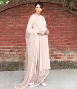 Peach bud gold embroidery crepe kurta set