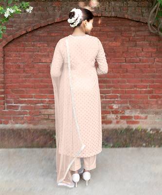 Peach bud gold embroidery crepe kurta set 3