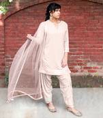 Peach bud gold embroidery crepe kurta set