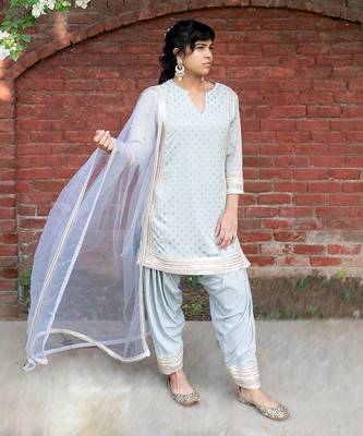 Dusk blue gold embroidery crepe kurta set 1