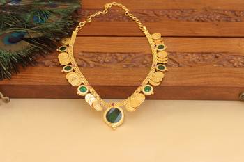 Kerala style gold plated temple palakka coin necklace 1